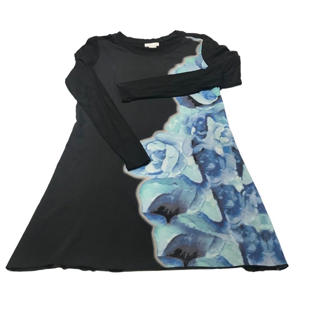 Fitz & Ginger womens tunic dress small petite black floral long‎ sleeve stretch